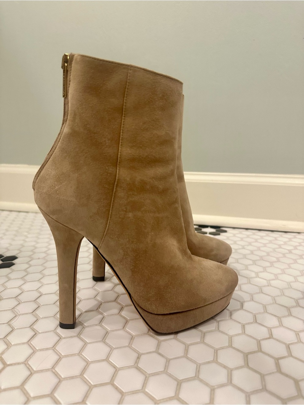 Jimmy Choo Tan Suede Platform Ankle Booties